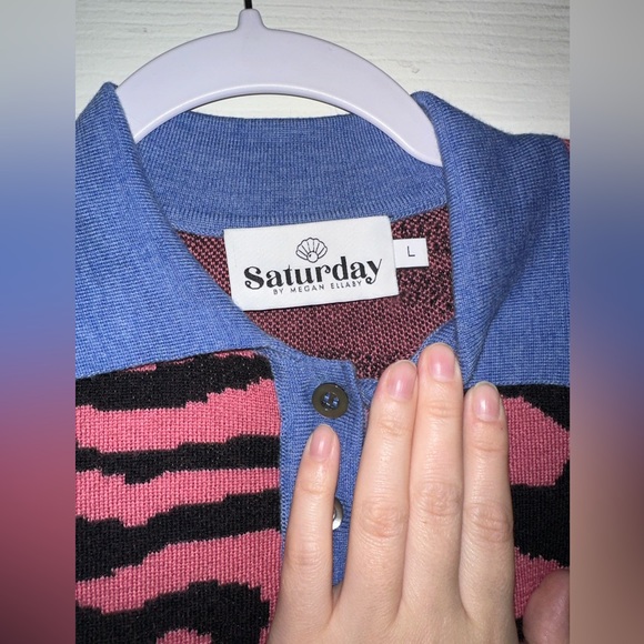 Saturday by Megan Ellaby Cara jacquard knit animal print polo top - Picture 3 of 9